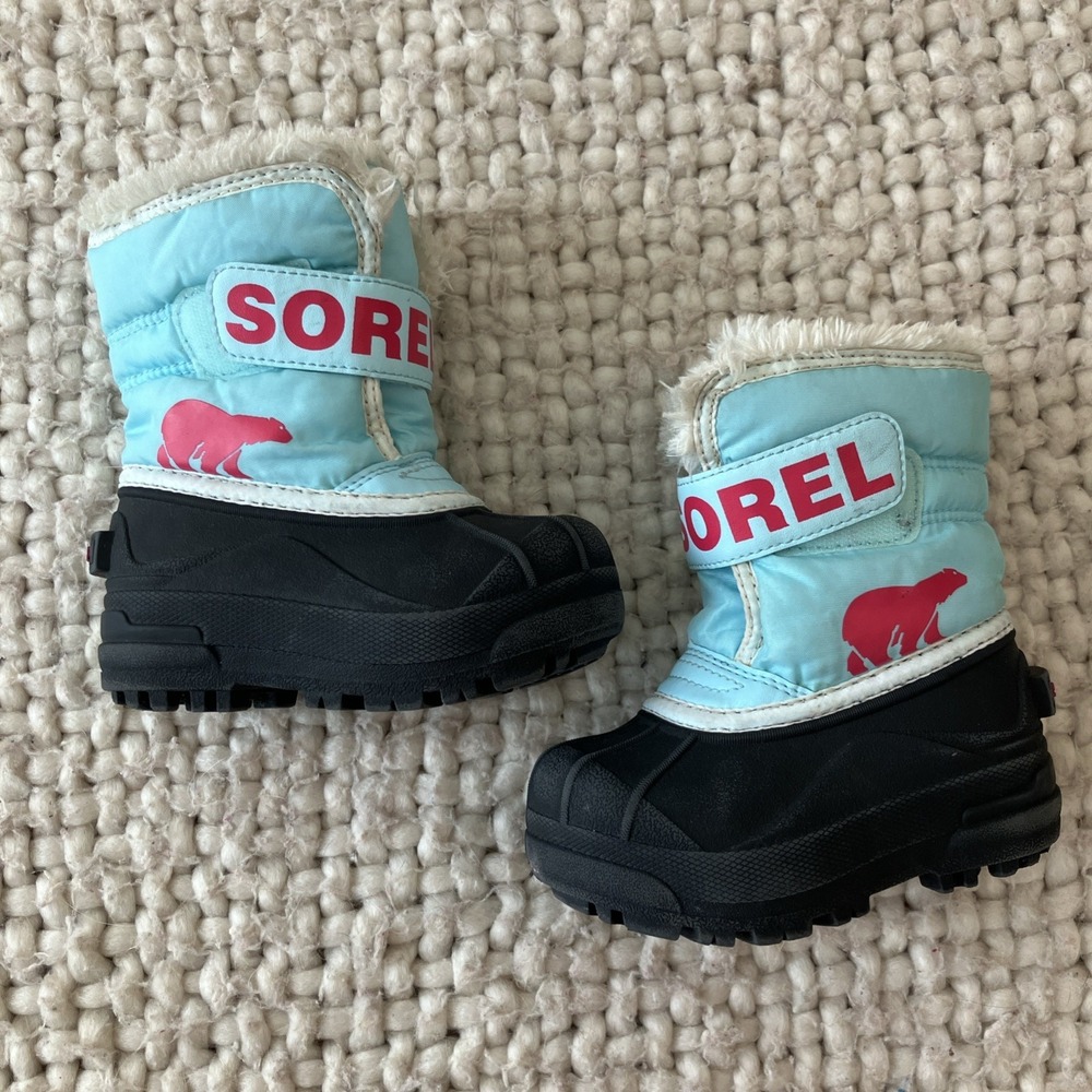 Sorel Commander Snow Boot Kids Size 7 Pink Blue‎ Waterproof Fleece Lined Outdoor
